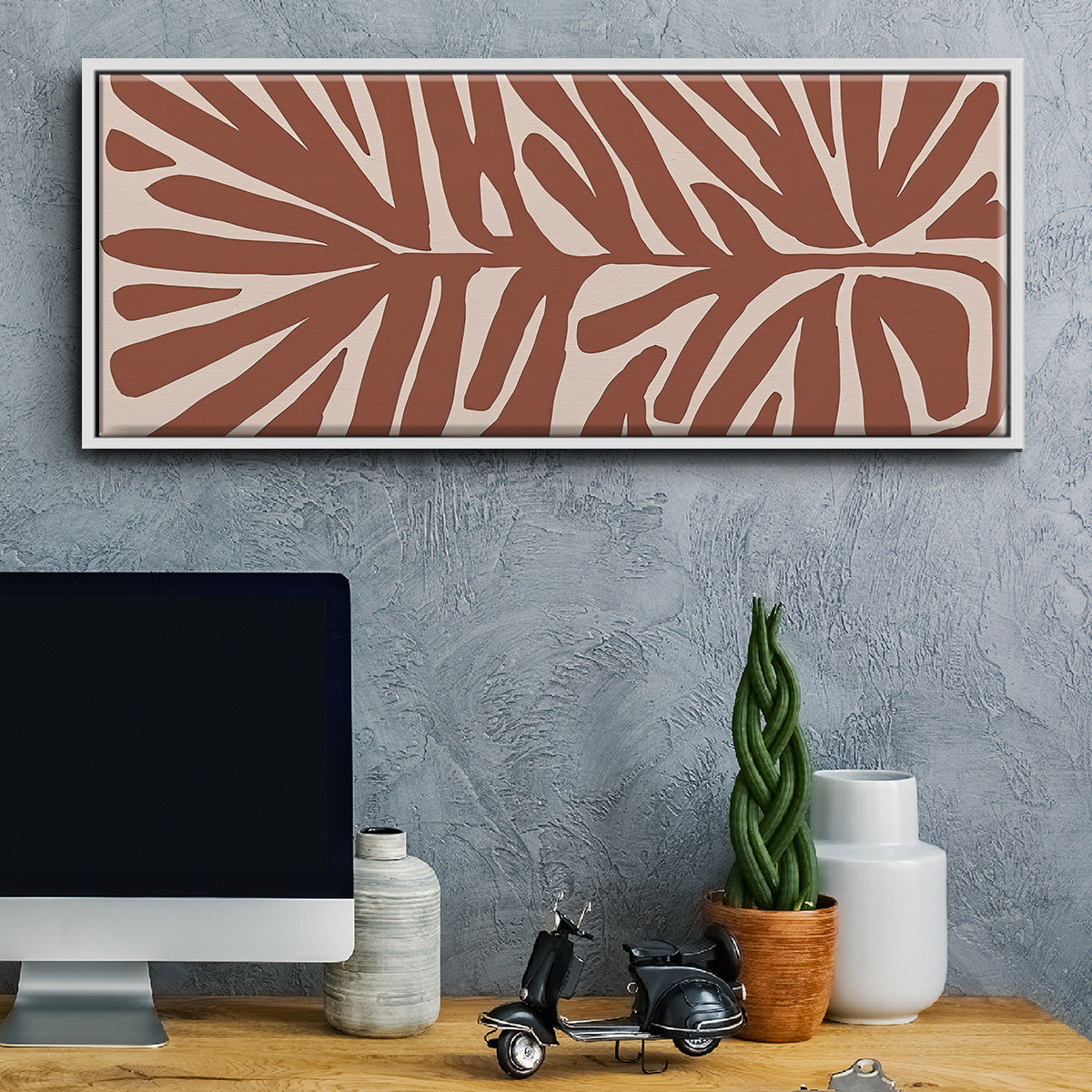Terra Cotta Block Palms IV - Floater Framed Canvas Print