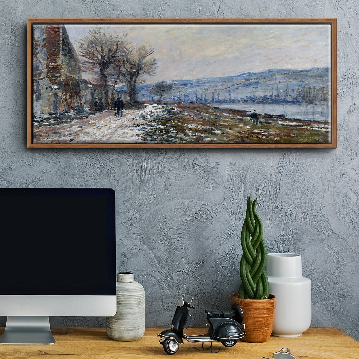 The Seine at Lavacourt, Effect of Snow, 1879 - Floater Framed Canvas Print