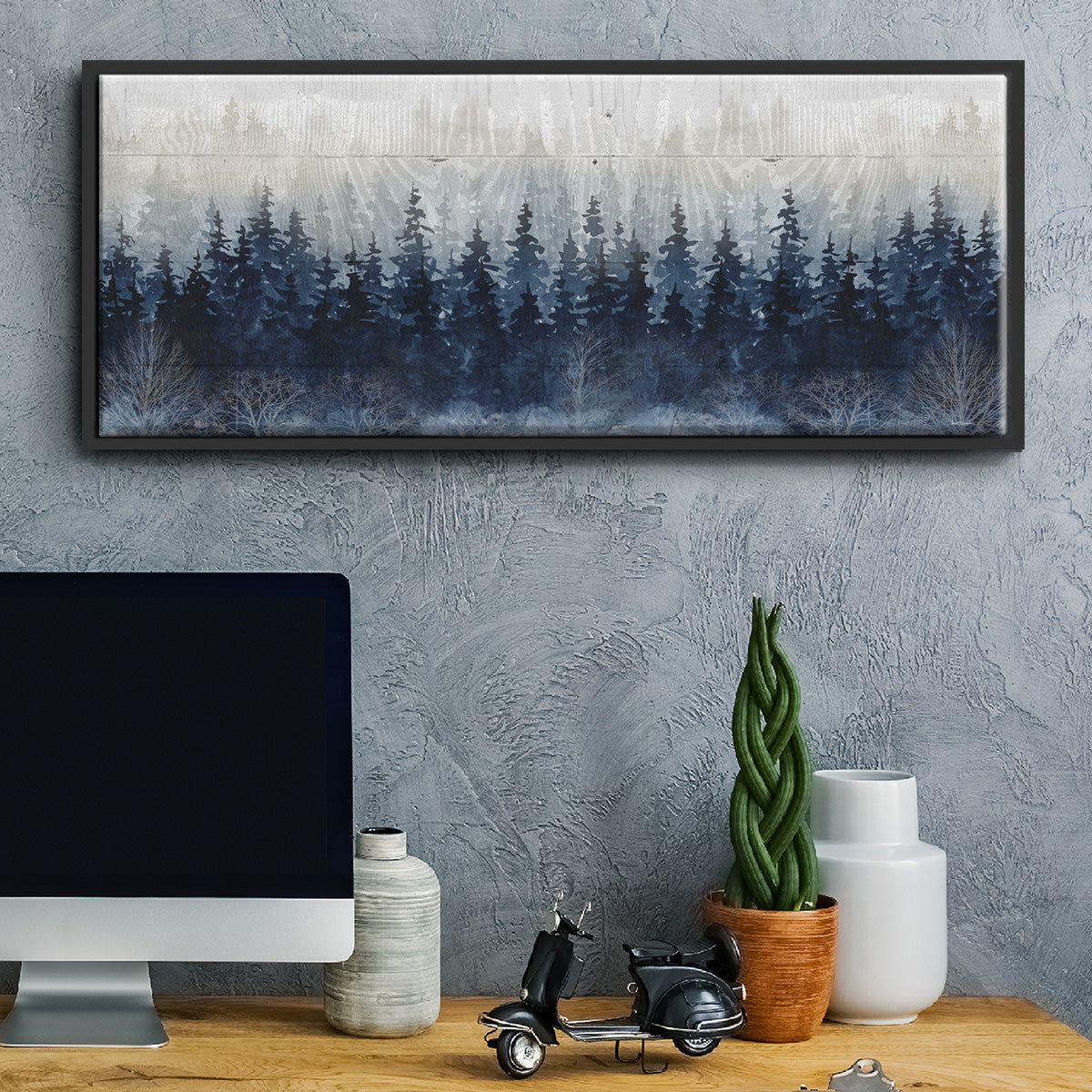 Misty Indigo Forest - Floater Framed Canvas Print