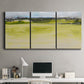 Three-panel canvas wall art featuring abstract terrace landscape view, displayed above a desk in a home office.