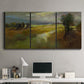 Three-panel canvas wall art featuring winding rural road through countryside, displayed above a desk in a home office.
