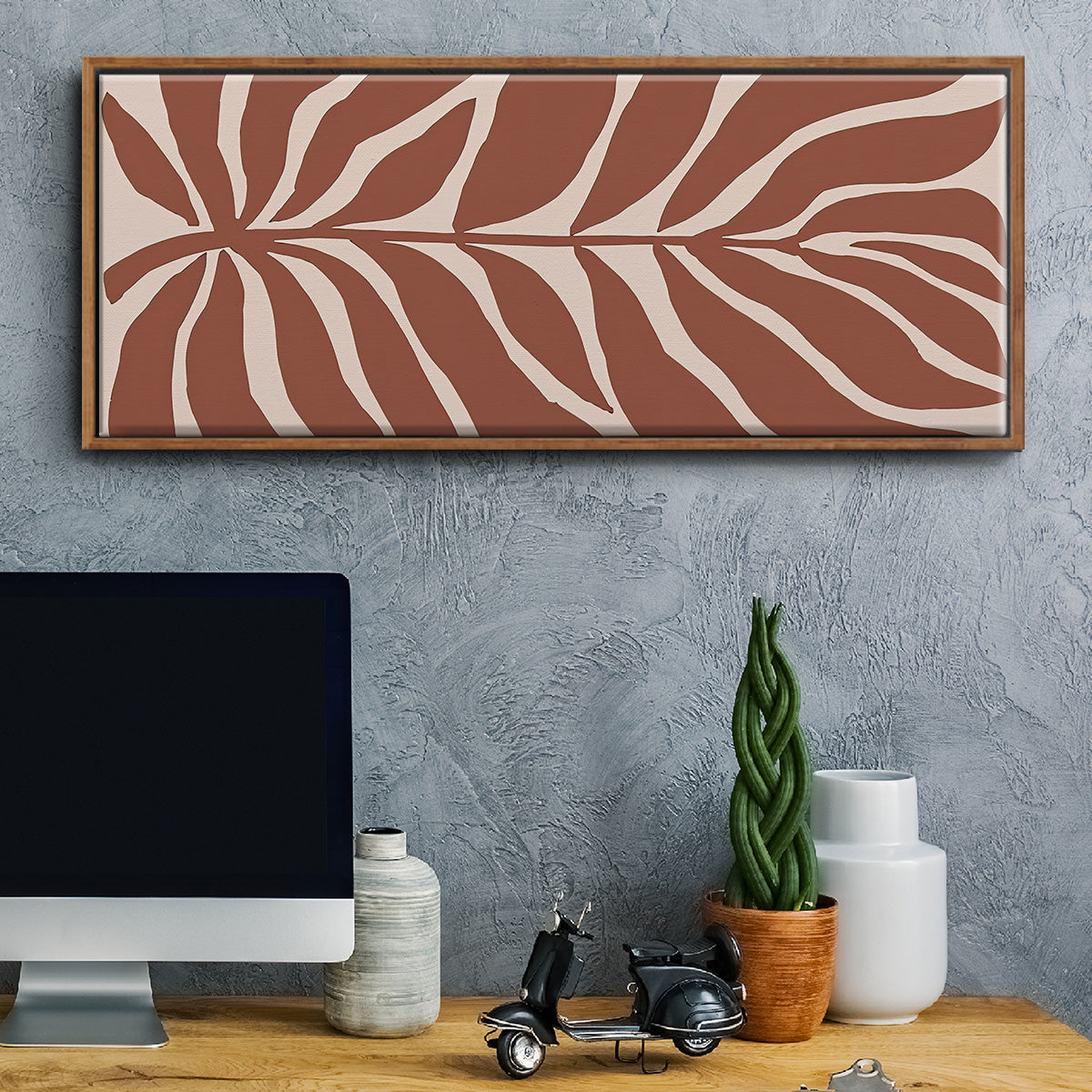 Terra Cotta Block Palms I - Floater Framed Canvas Print
