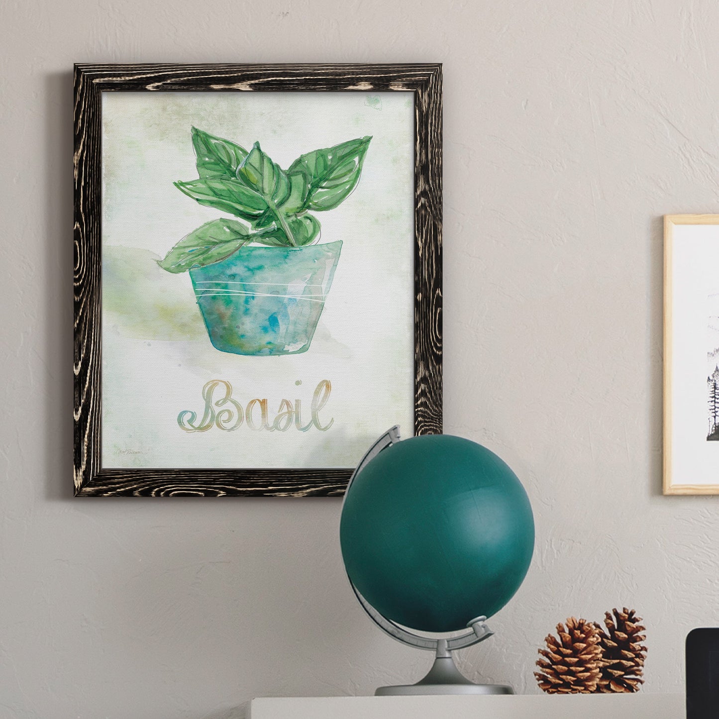 Potted Basil - Premium Canvas Framed in Barnwood - Ready to Hang