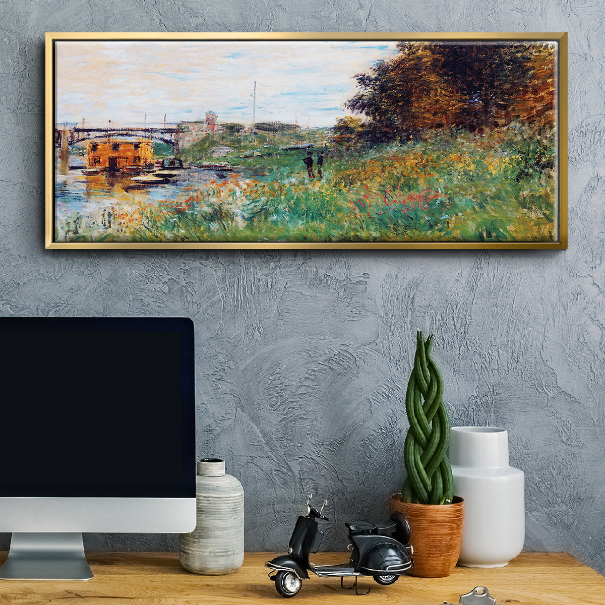 The Banks of the Seine at the Argenteuil Bridge, 1874 - Floater Framed Canvas Print