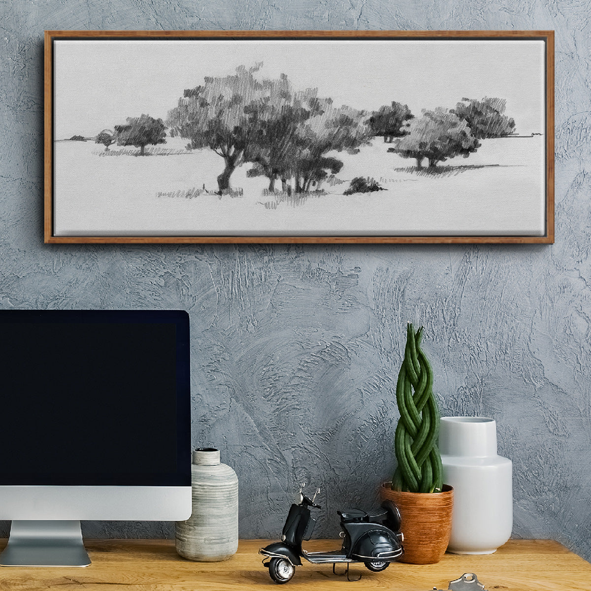 Treeline Sketch II - Floater Framed Canvas Print
