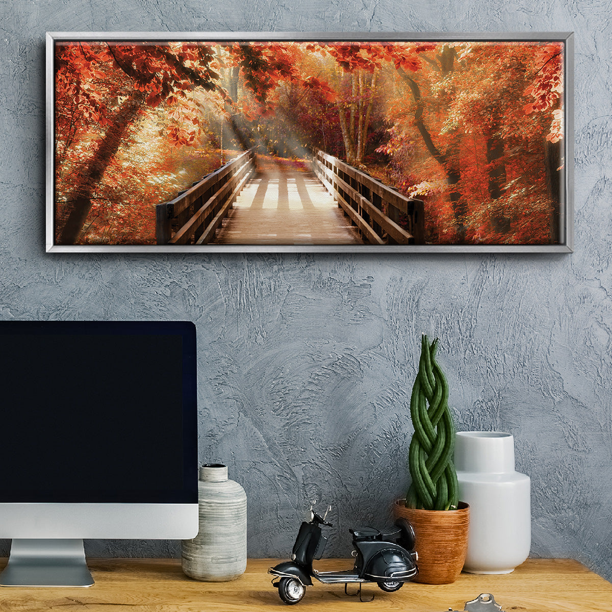 Autumn Bridge - Floater Framed Canvas Print