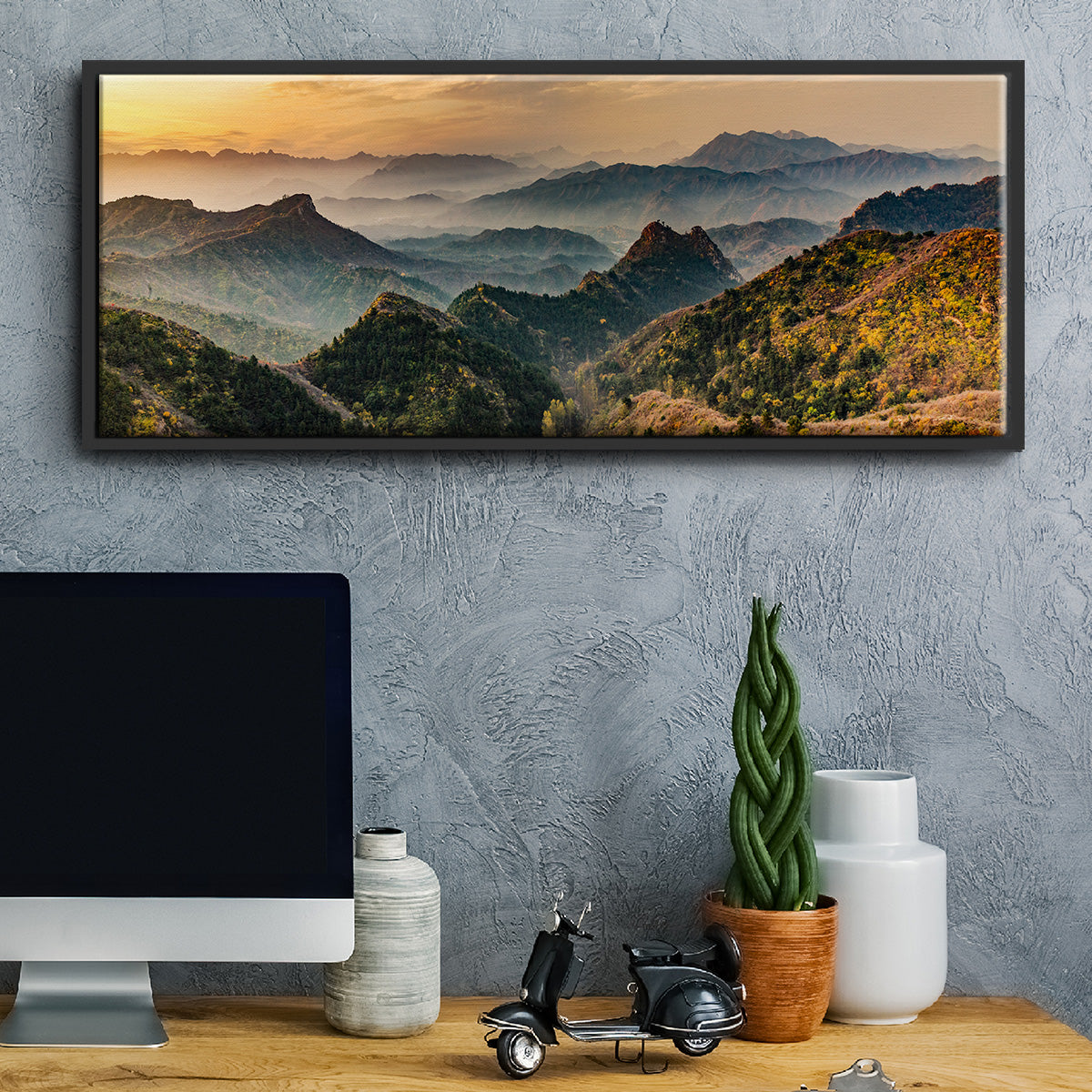 Jinshanling Mountains at Sunrise in Autumn Colors - Floater Framed Canvas Print