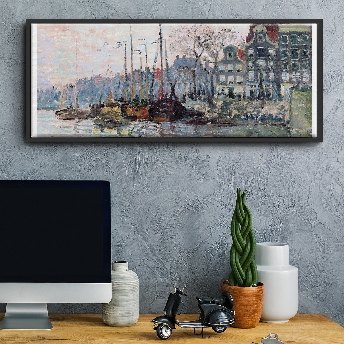View of the Kromme Waal in Amsterdam - Floater Framed Canvas Print