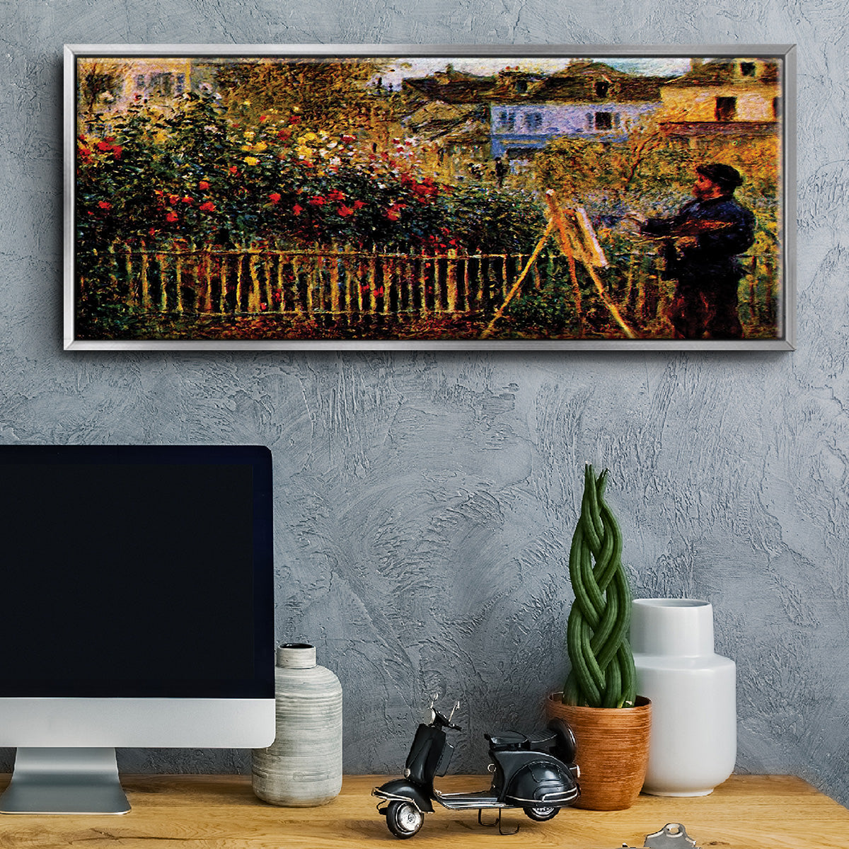 Monet Painting in His Garden in Argenteuil - Floater Framed Canvas Print