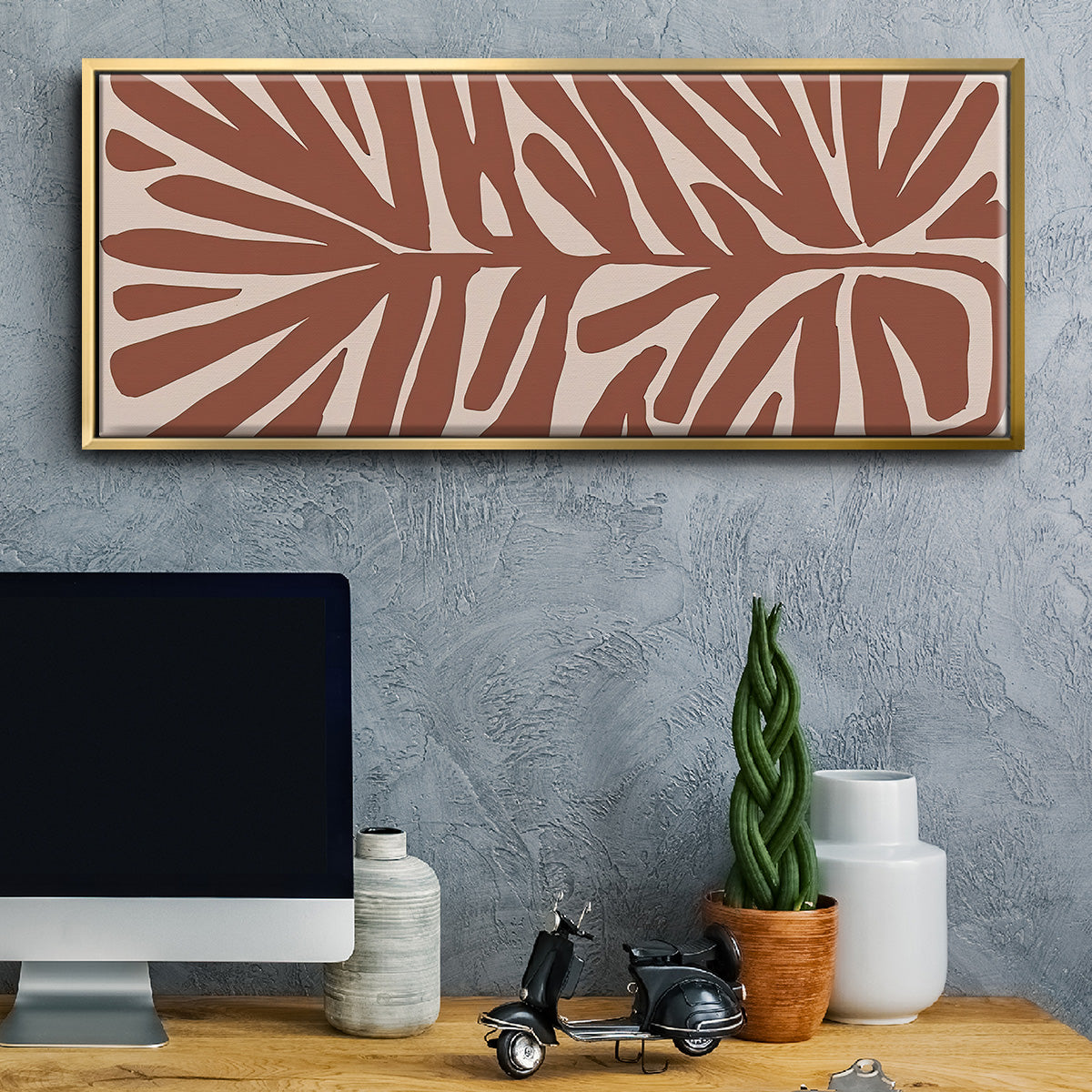 Terra Cotta Block Palms IV - Floater Framed Canvas Print