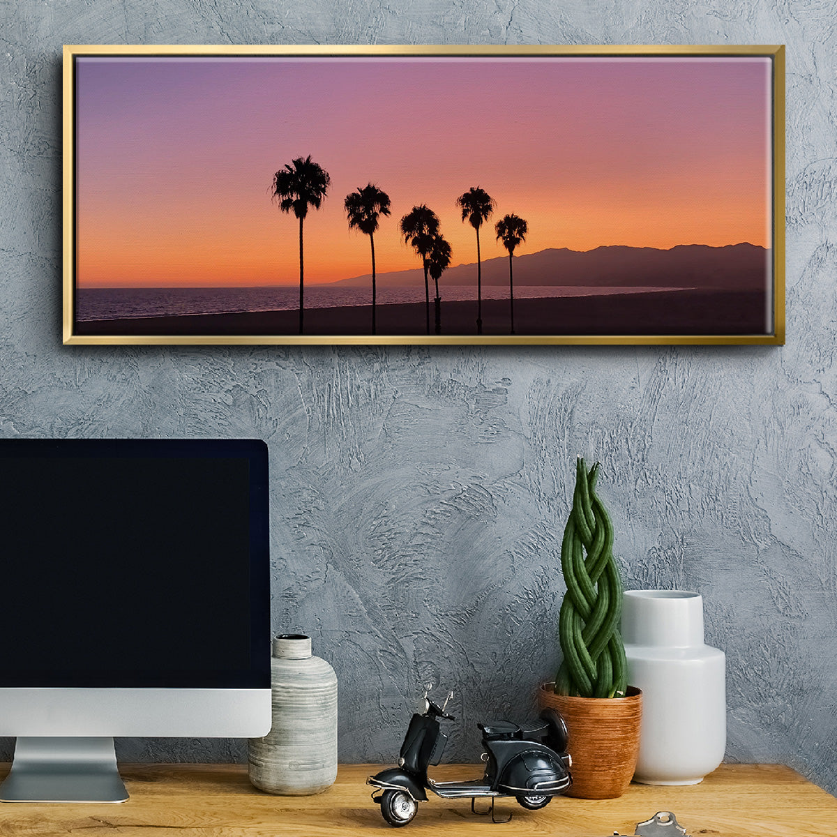 Sunset of Santa Monica - Floater Framed Canvas Print