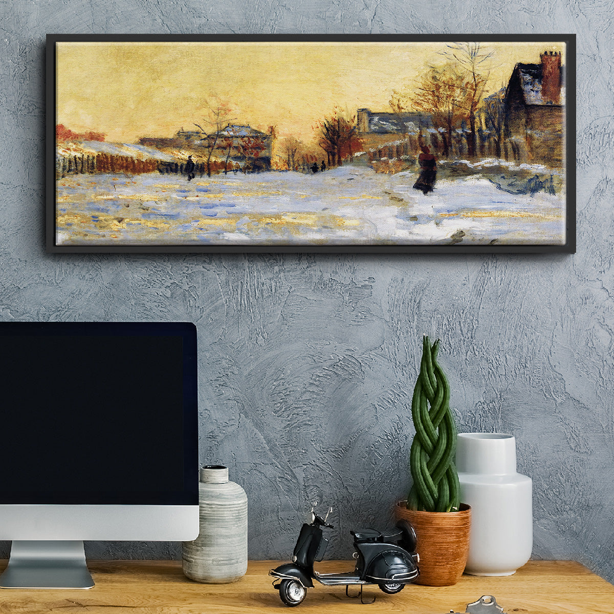 Snow Effect, The Street in Argentuil, 1875 - Floater Framed Canvas Print