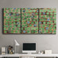 Three-panel canvas wall art featuring geometric fractal abstract slot pattern, displayed above a desk in a home office.