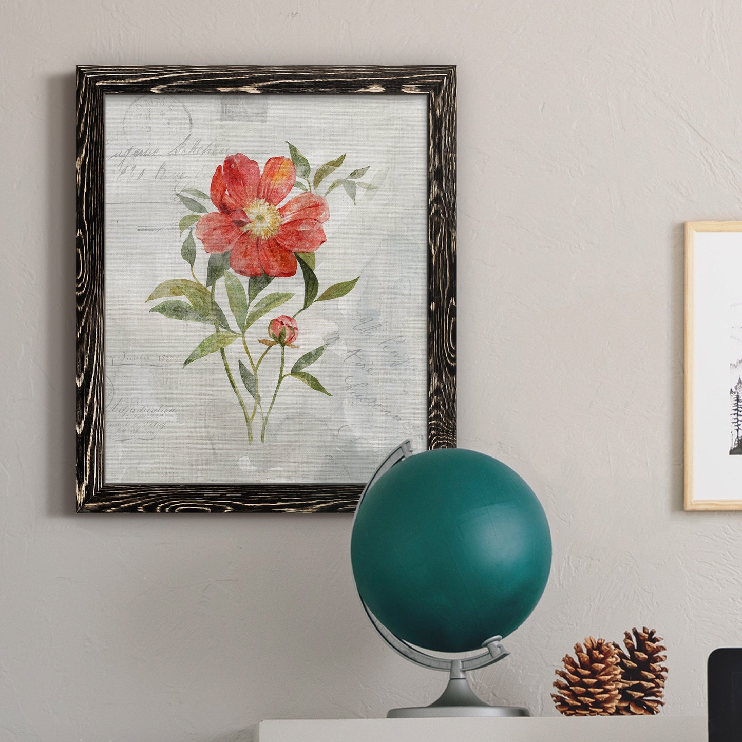 Linen Peony - Premium Canvas Framed in Barnwood - Ready to Hang