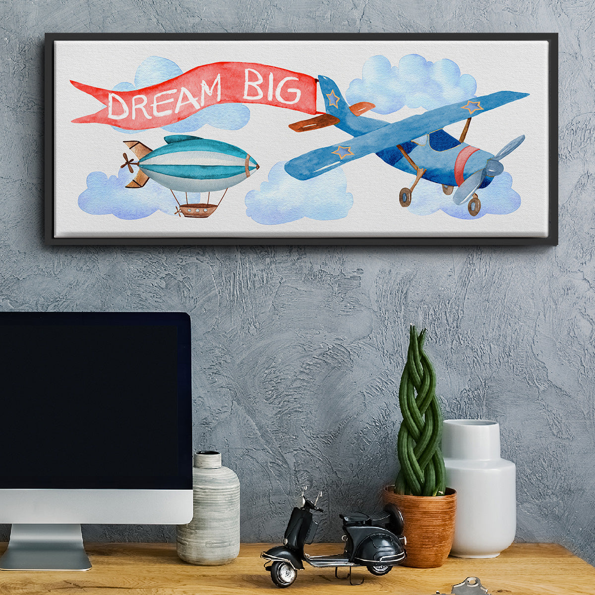 Dream Big Airplane - Floater Framed Canvas Print