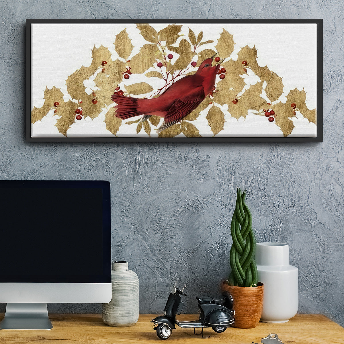 Red Bird Christmas Collection D - Floater Framed Canvas Print