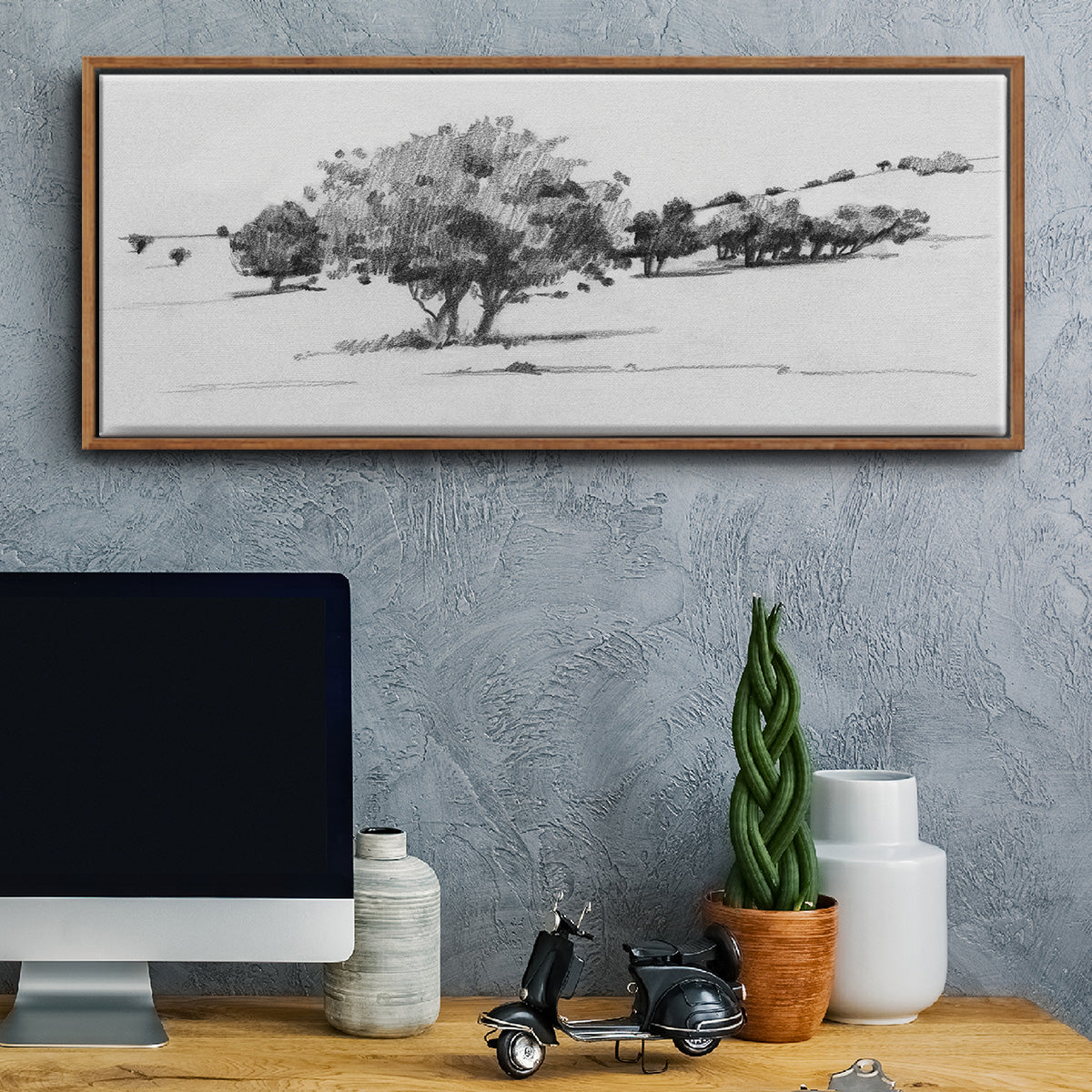Treeline Sketch I - Floater Framed Canvas Print