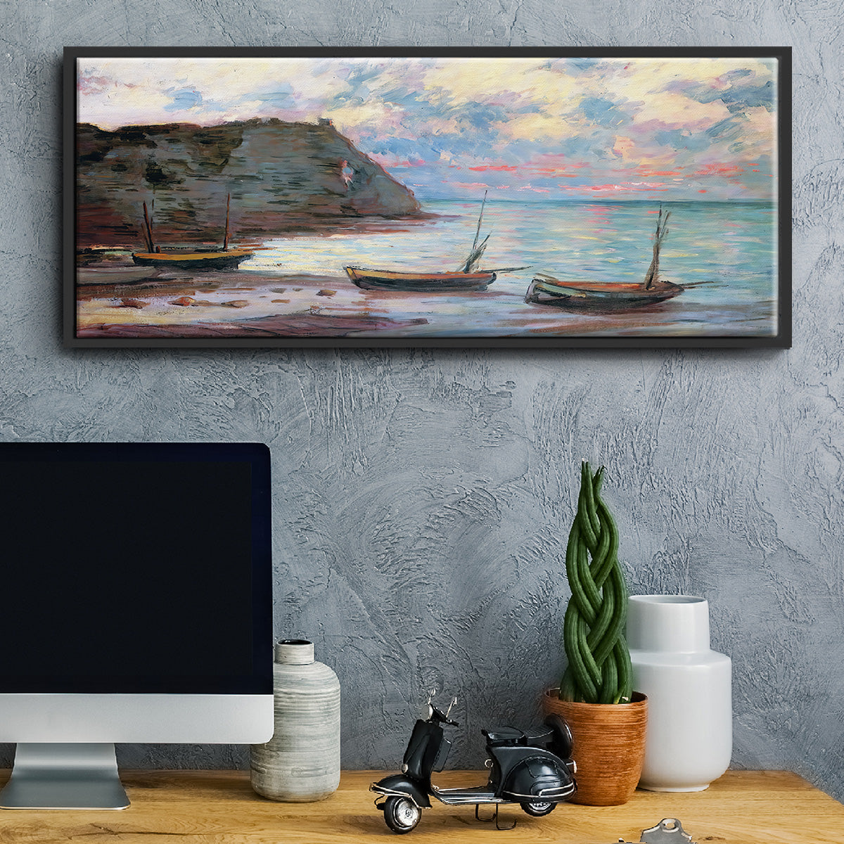 Sunset at Étretat, 1885 - Floater Framed Canvas Print