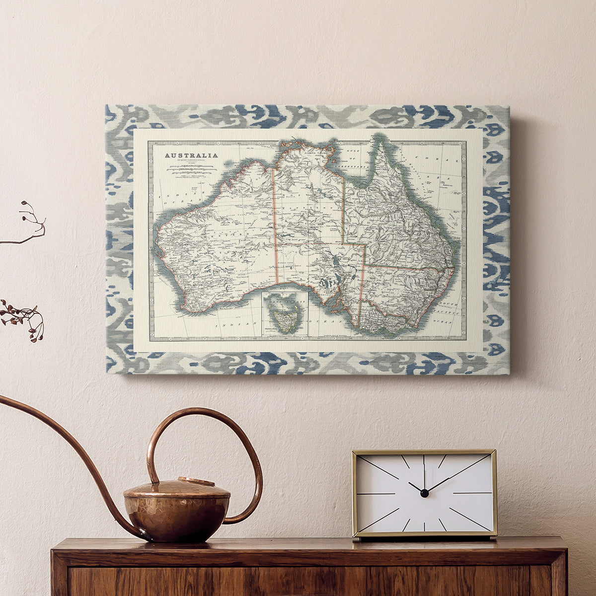 Bordered Map of Australia - Canvas Art Print