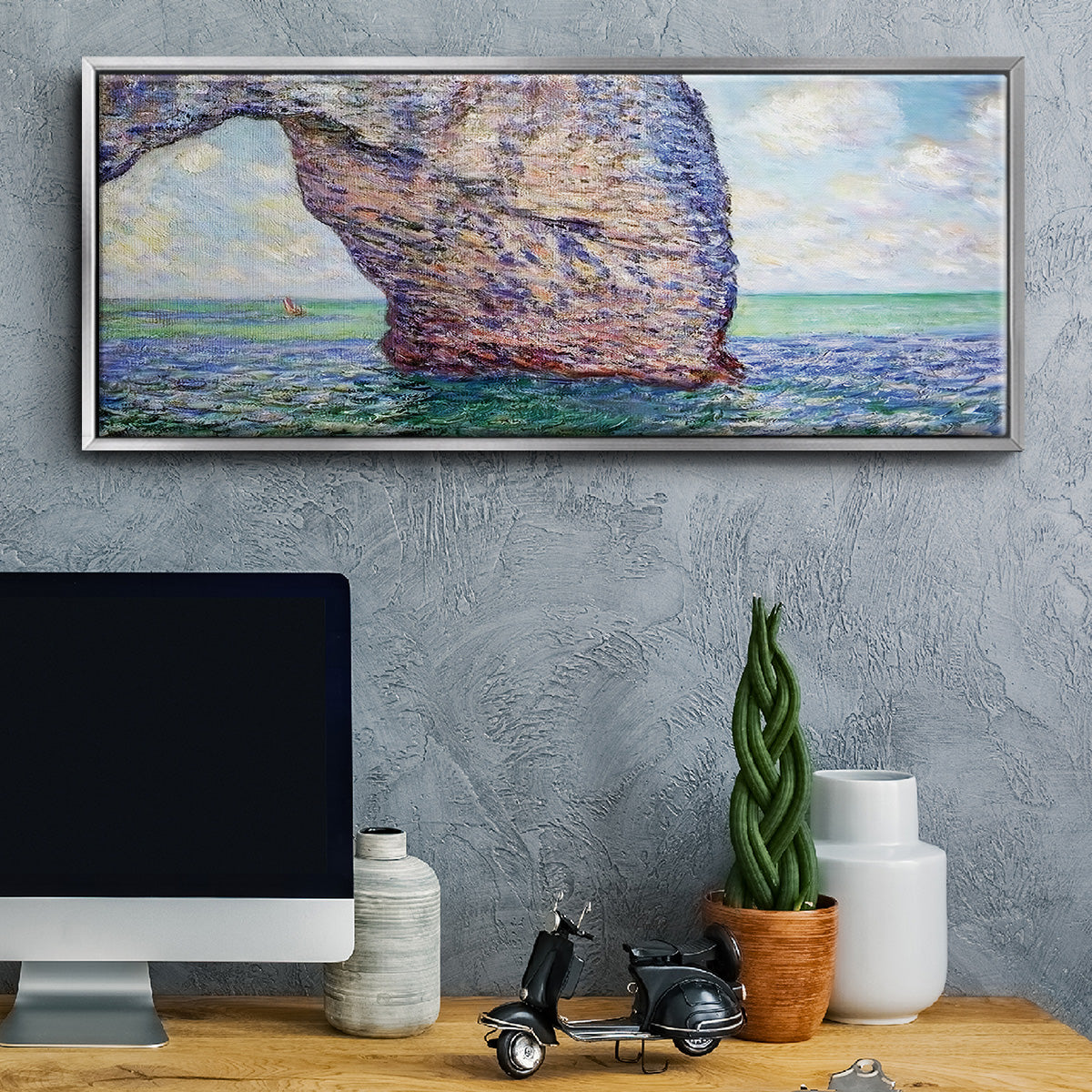 The Manneport at High Tide, 1885 - Floater Framed Canvas Print