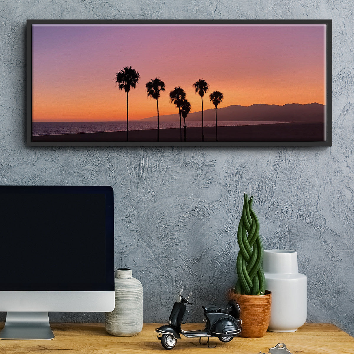 Sunset of Santa Monica - Floater Framed Canvas Print