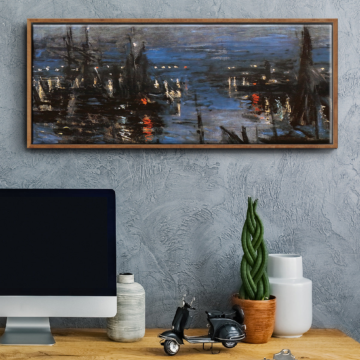 The Port of Le Havre, Night Effect, 1873 - Floater Framed Canvas Print