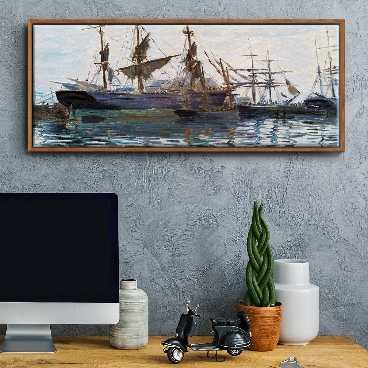 Ships in Harbor, 1873 - Floater Framed Canvas Print