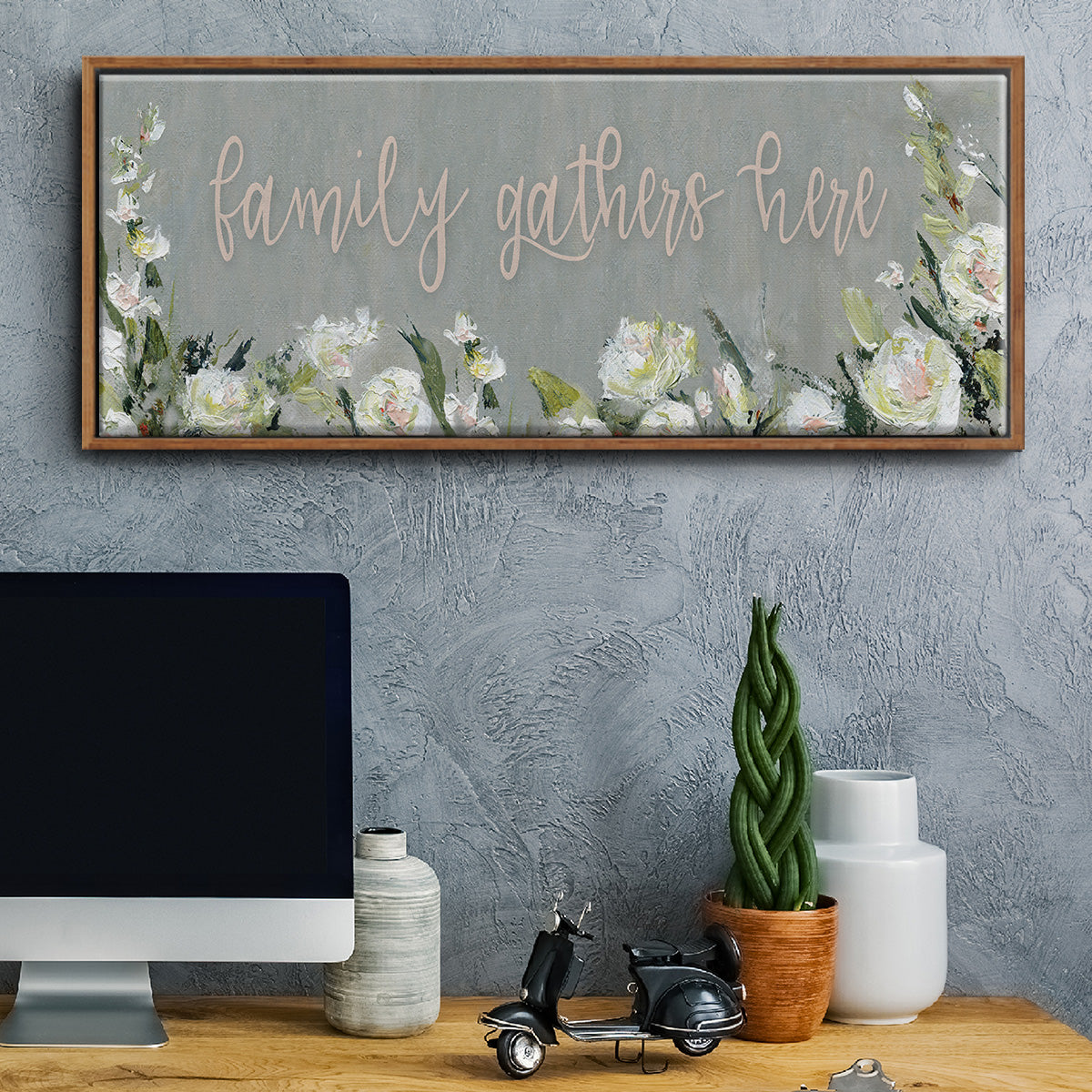 Family Gathers - Floater Framed Canvas Print