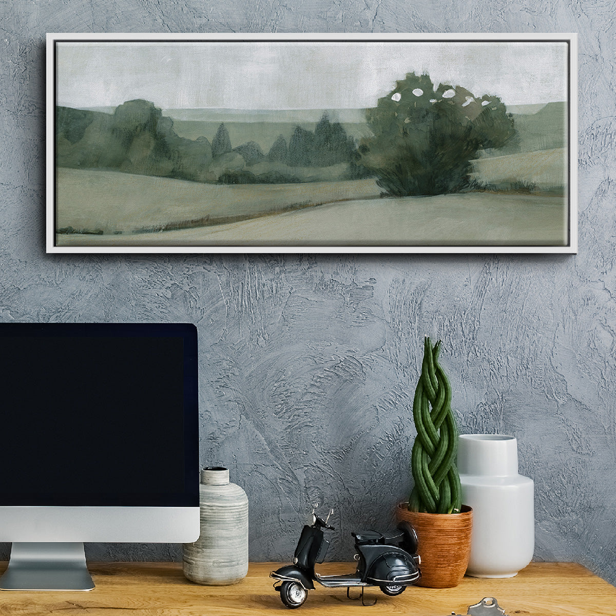Soft Green Landscape II - Floater Framed Canvas Print