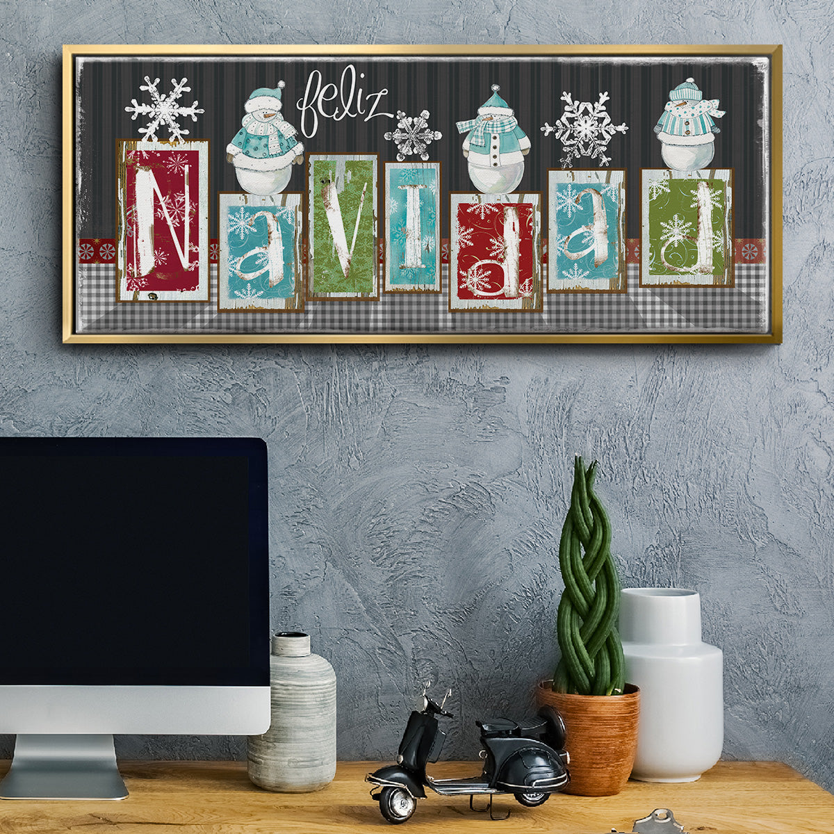 Navidad Blocks - Floater Framed Canvas Print