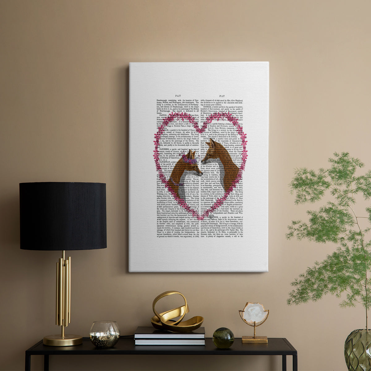 Foxes in Pink Heart - Canvas Art Print