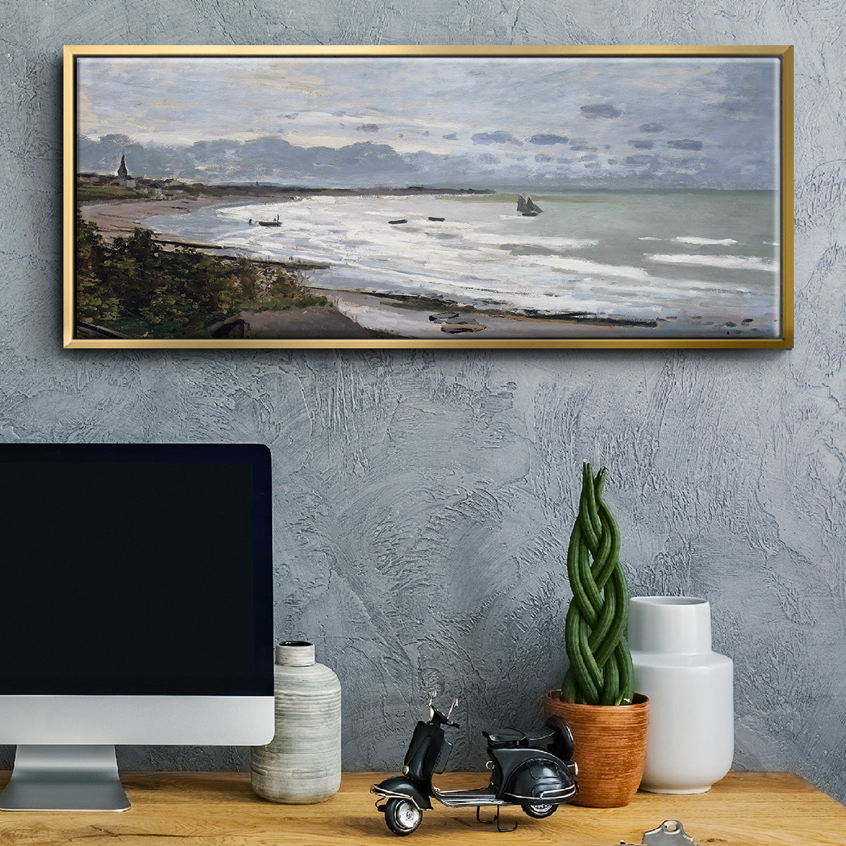 The Beach at Saint Adresse, 1876 - Floater Framed Canvas Print