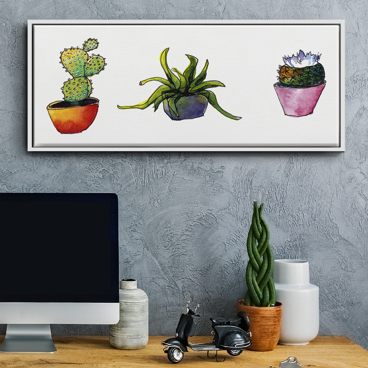 Vibing Succulents I - Floater Framed Canvas Print