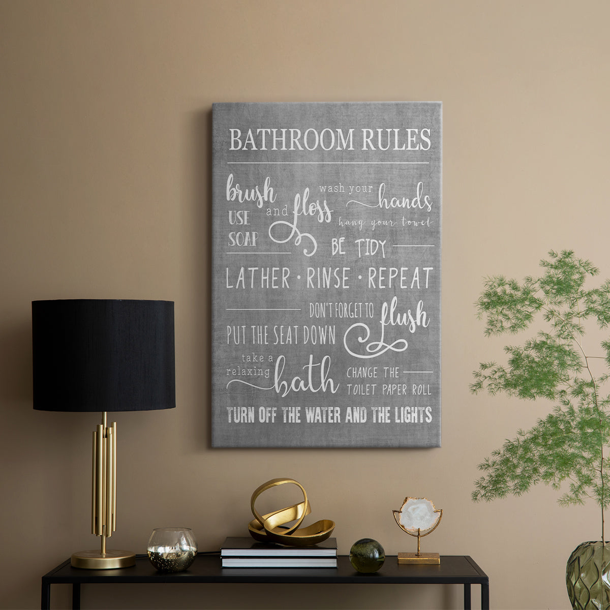 Neutral Bathroom Rules - Canvas Art Print