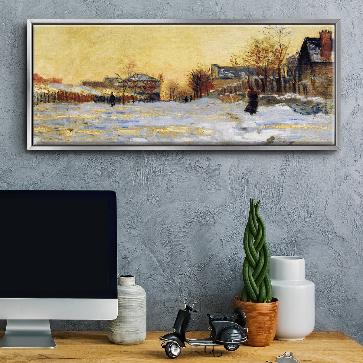 Snow Effect, The Street in Argentuil, 1875 - Floater Framed Canvas Print