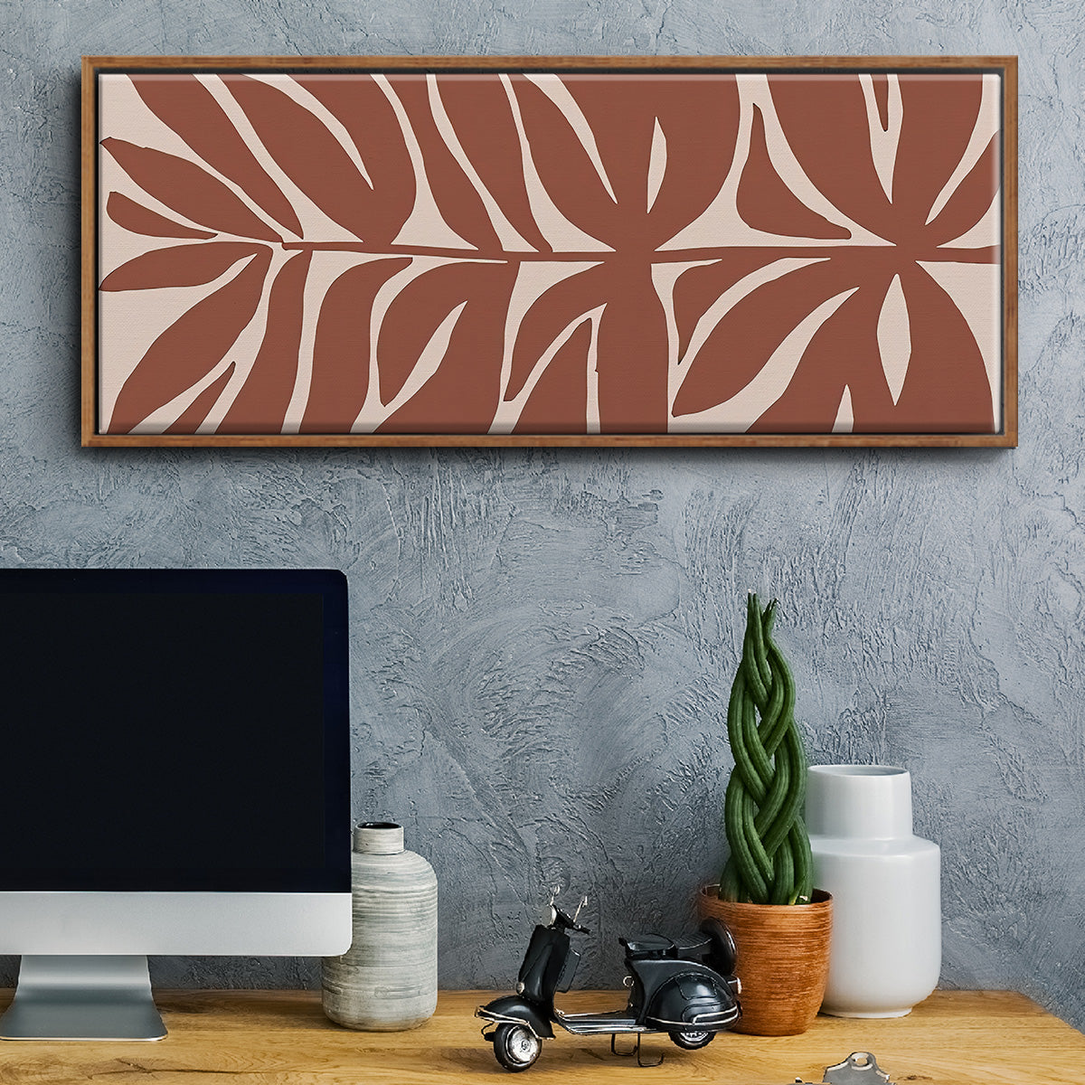 Terra Cotta Block Palms II - Floater Framed Canvas Print