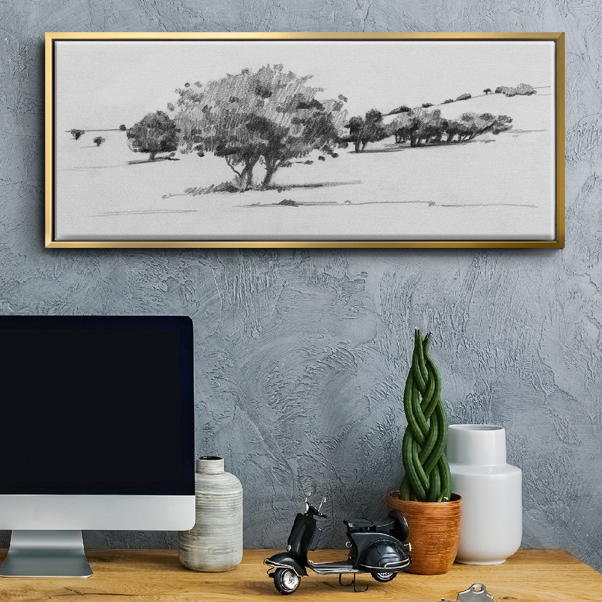 Treeline Sketch I - Floater Framed Canvas Print