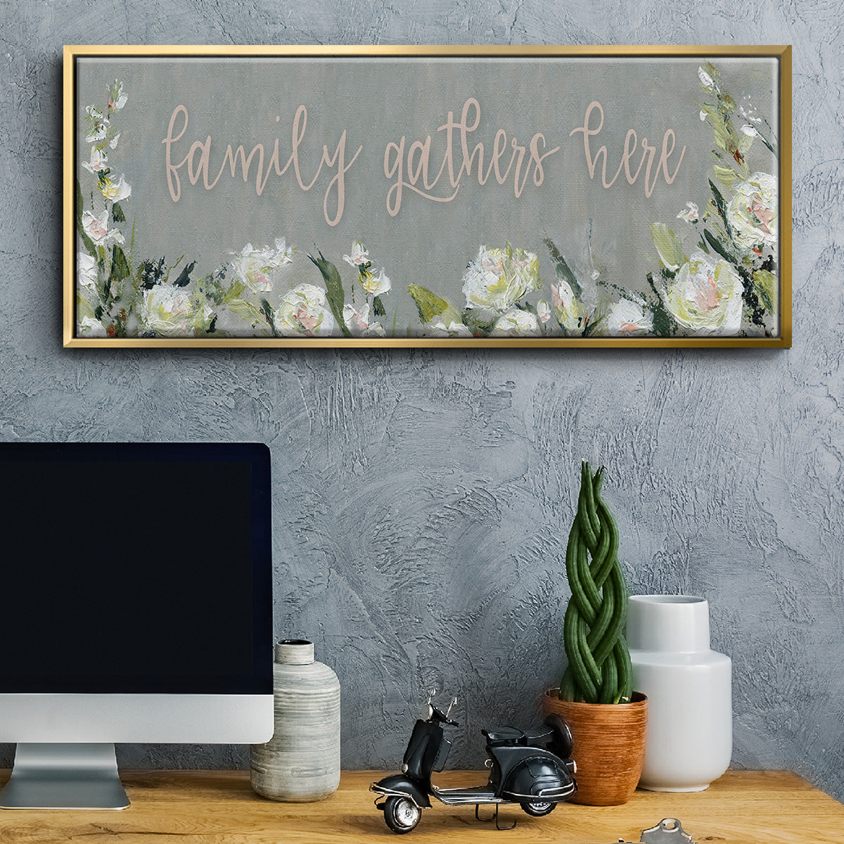 Family Gathers - Floater Framed Canvas Print