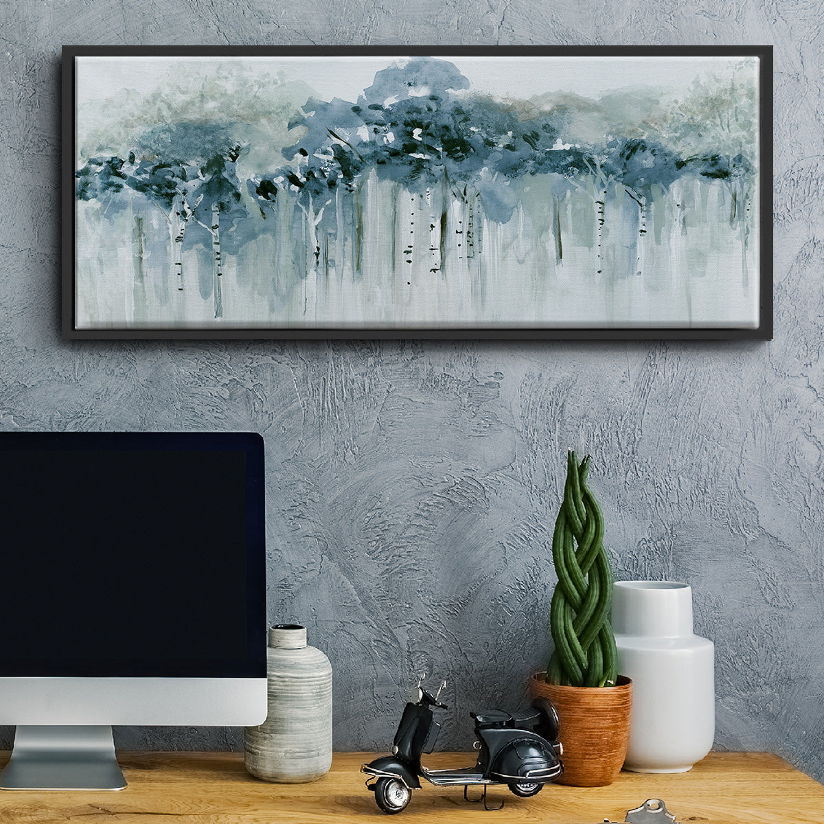 Blue Birch Morning - Floater Framed Canvas Print