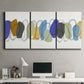 Three-panel canvas wall art featuring minimalist geometric abstract spacing, displayed above a desk in a home office.