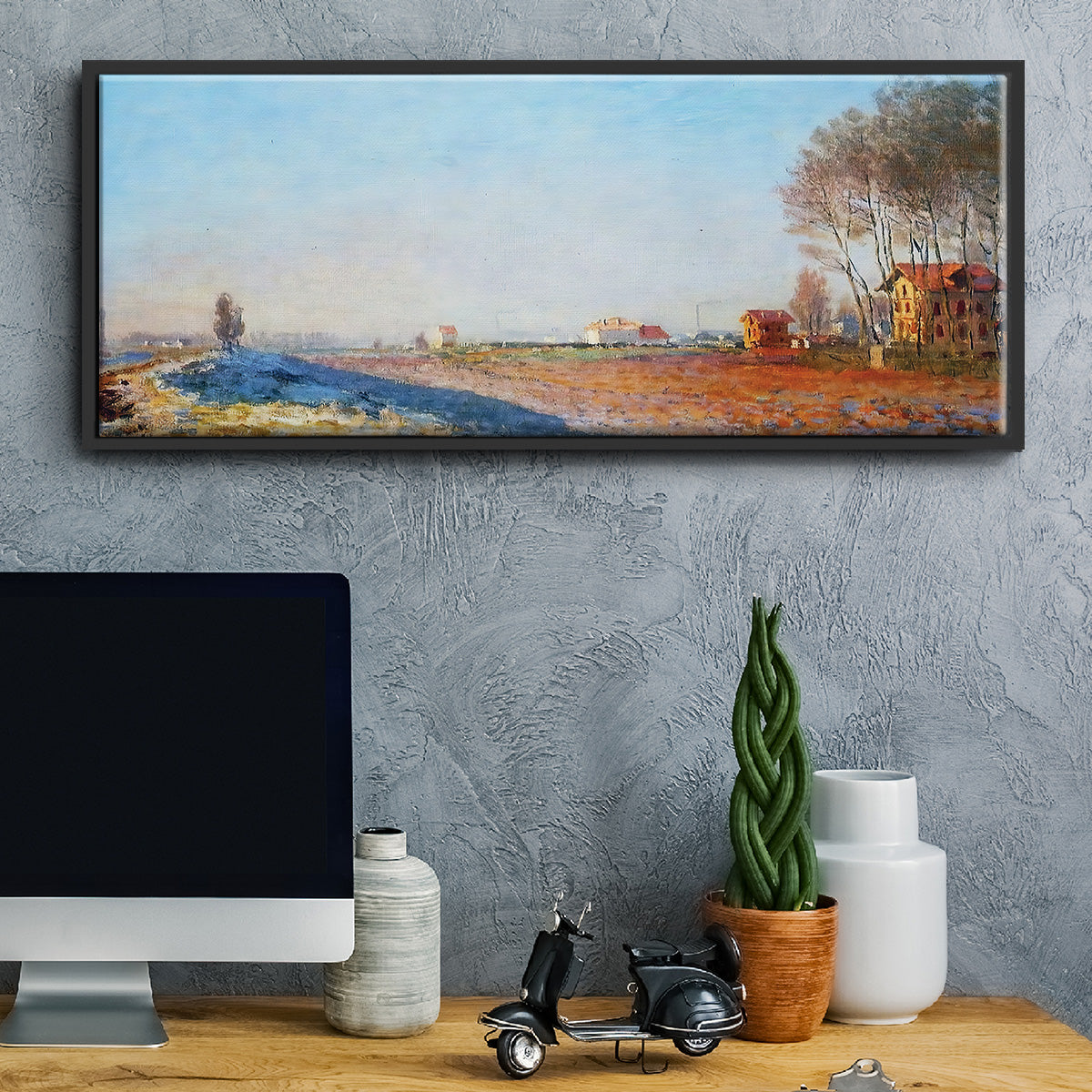 The Plain of Colombes, White Frost, 1873 - Floater Framed Canvas Print