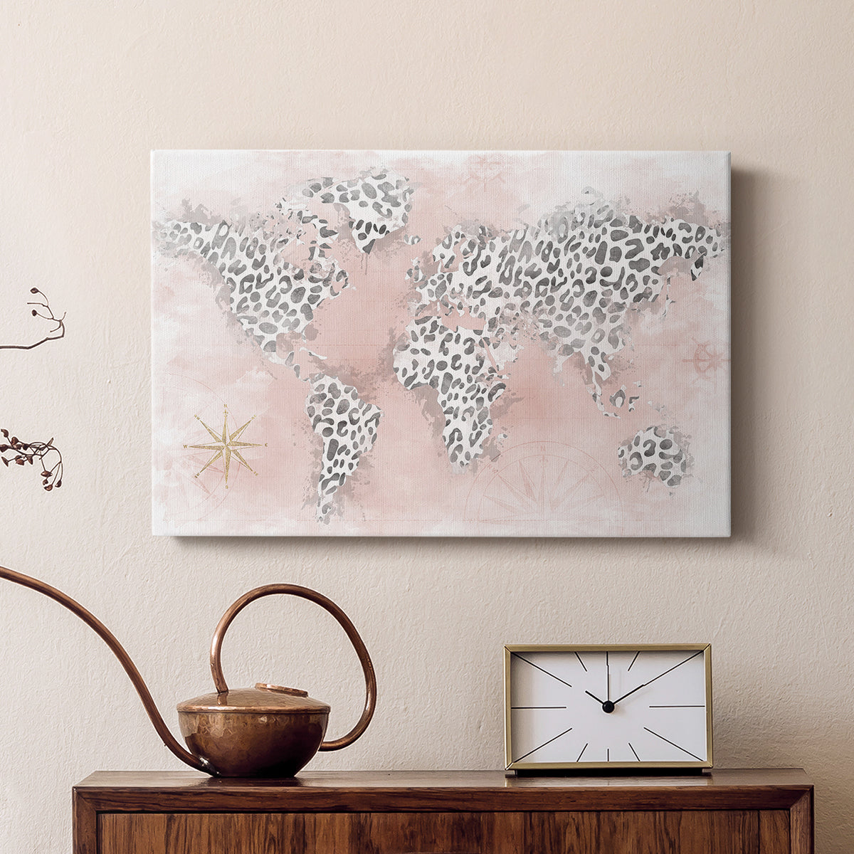 Pink Cheetah Map - Canvas Art Print