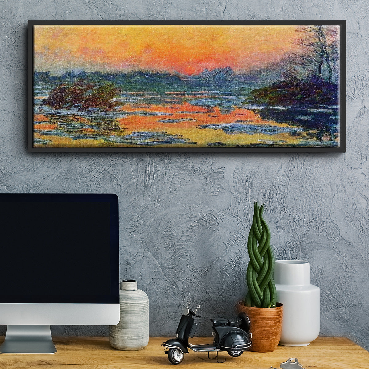 Sunset on the Seine in Winter, 1880 - Floater Framed Canvas Print