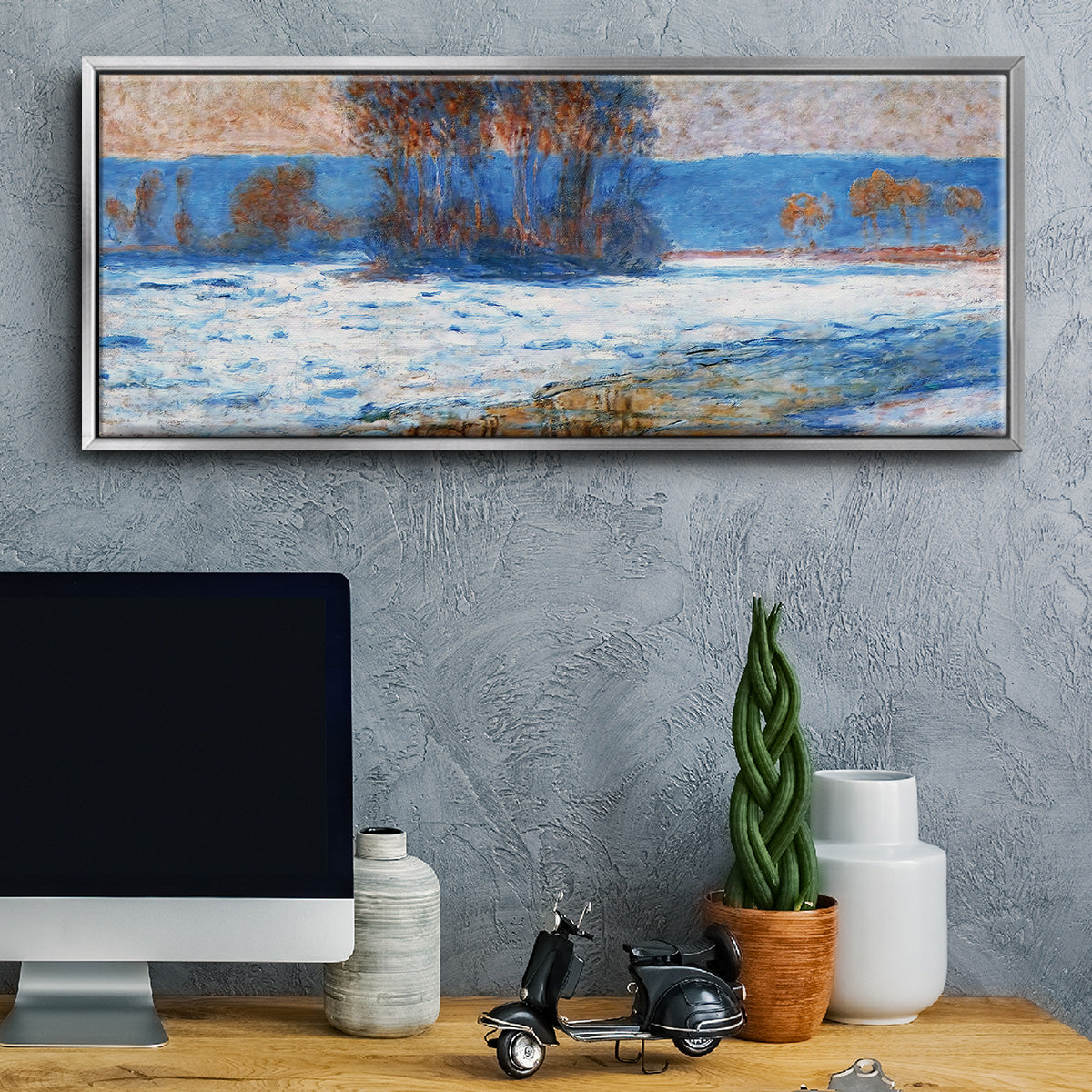 The Seine at Bennecourt in Winter, 1893 - Floater Framed Canvas Print