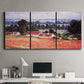 Three-panel canvas wall art featuring poppy field at giverny in bloom, displayed above a desk in a home office.