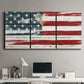 Three-panel canvas wall art featuring rustic american flag country style, displayed above a desk in a home office.