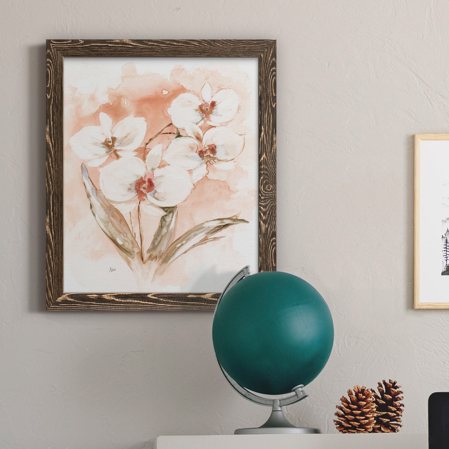 White and Coral Orchid I - Premium Canvas Framed in Barnwood - Ready to Hang