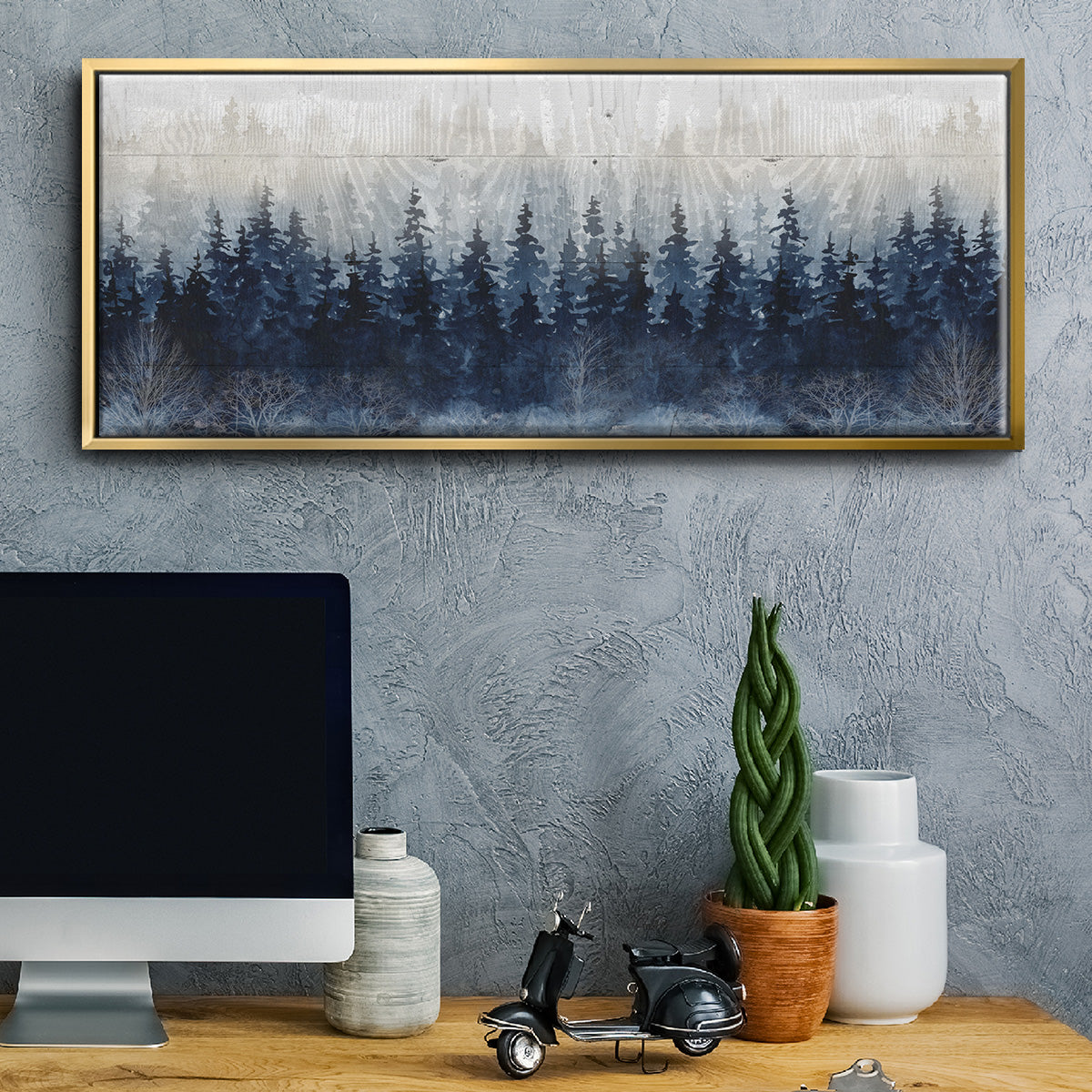 Misty Indigo Forest - Floater Framed Canvas Print