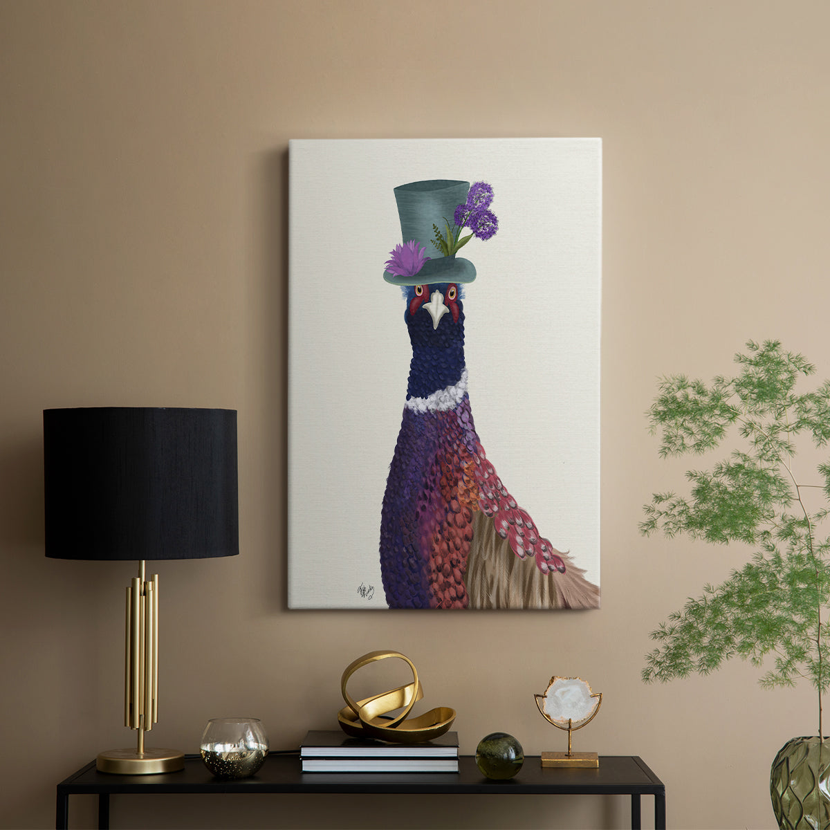 Pheasant in Blue Hat - Canvas Art Print