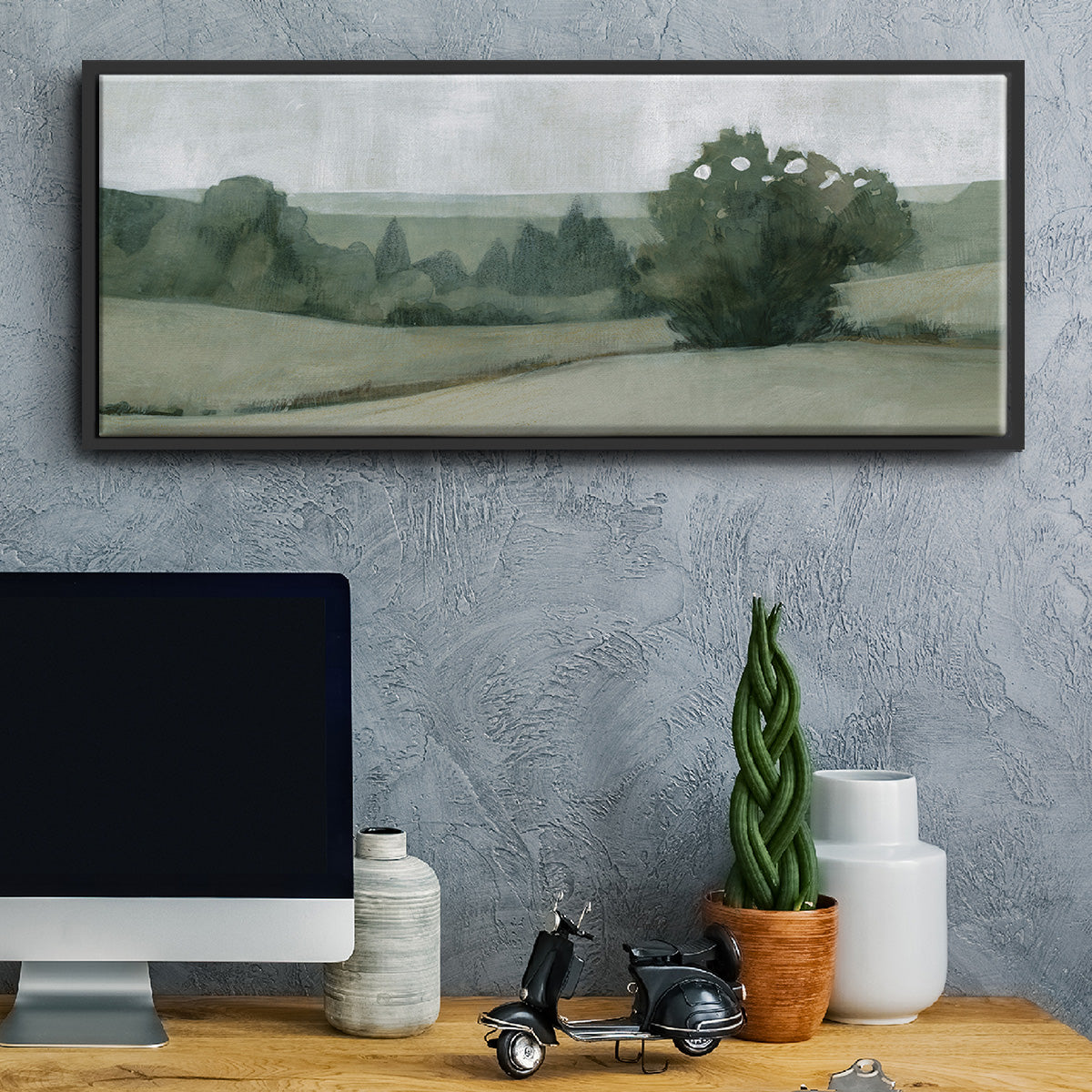 Soft Green Landscape II - Floater Framed Canvas Print